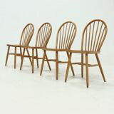 4 chaises de salle à manger scandinaves à dossier à fuseaux, style Akerblom années 1960