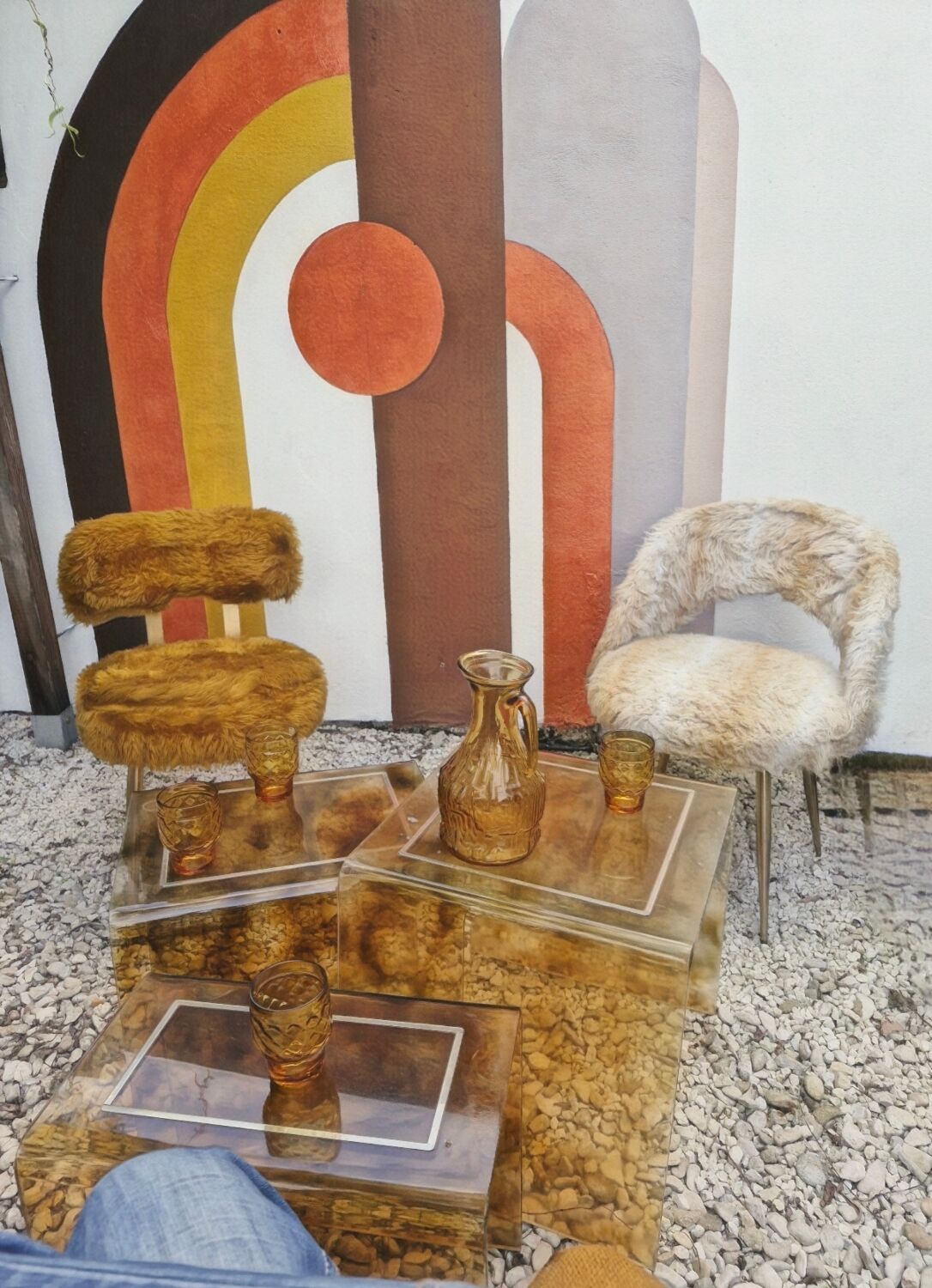 Set of 3 Moumoute Chairs, 2 Pelfran, 1 Barrel from 1960-1970.