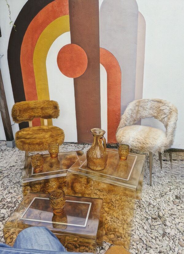 Set 3 Chaises Moumoutes 2 Pelfran, 1 Tonneau 1960-1970