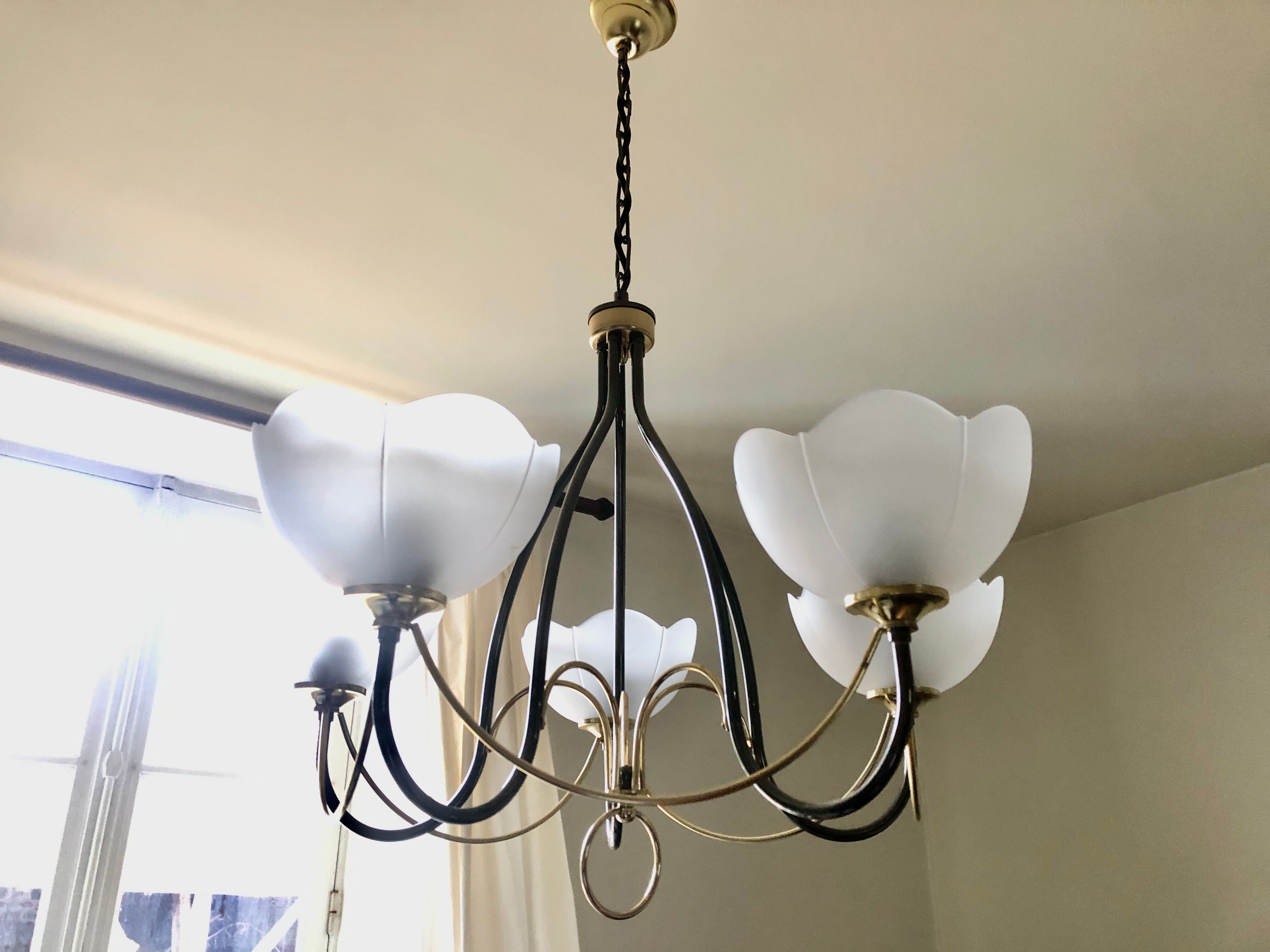 Italian chandelier gray and gold frosted glass flower