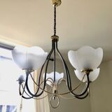 Italian chandelier gray and gold frosted glass flower