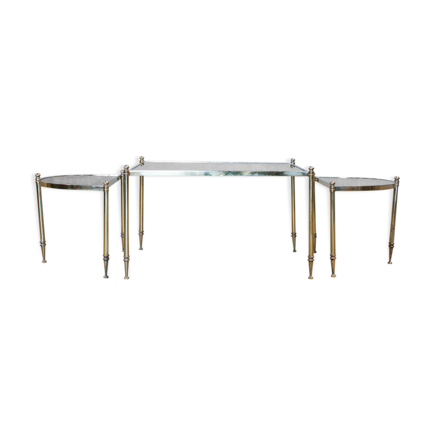 Portuguese pull out tables in brass and glass, 1970s