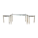 Portuguese pull out tables in brass and glass, 1970s