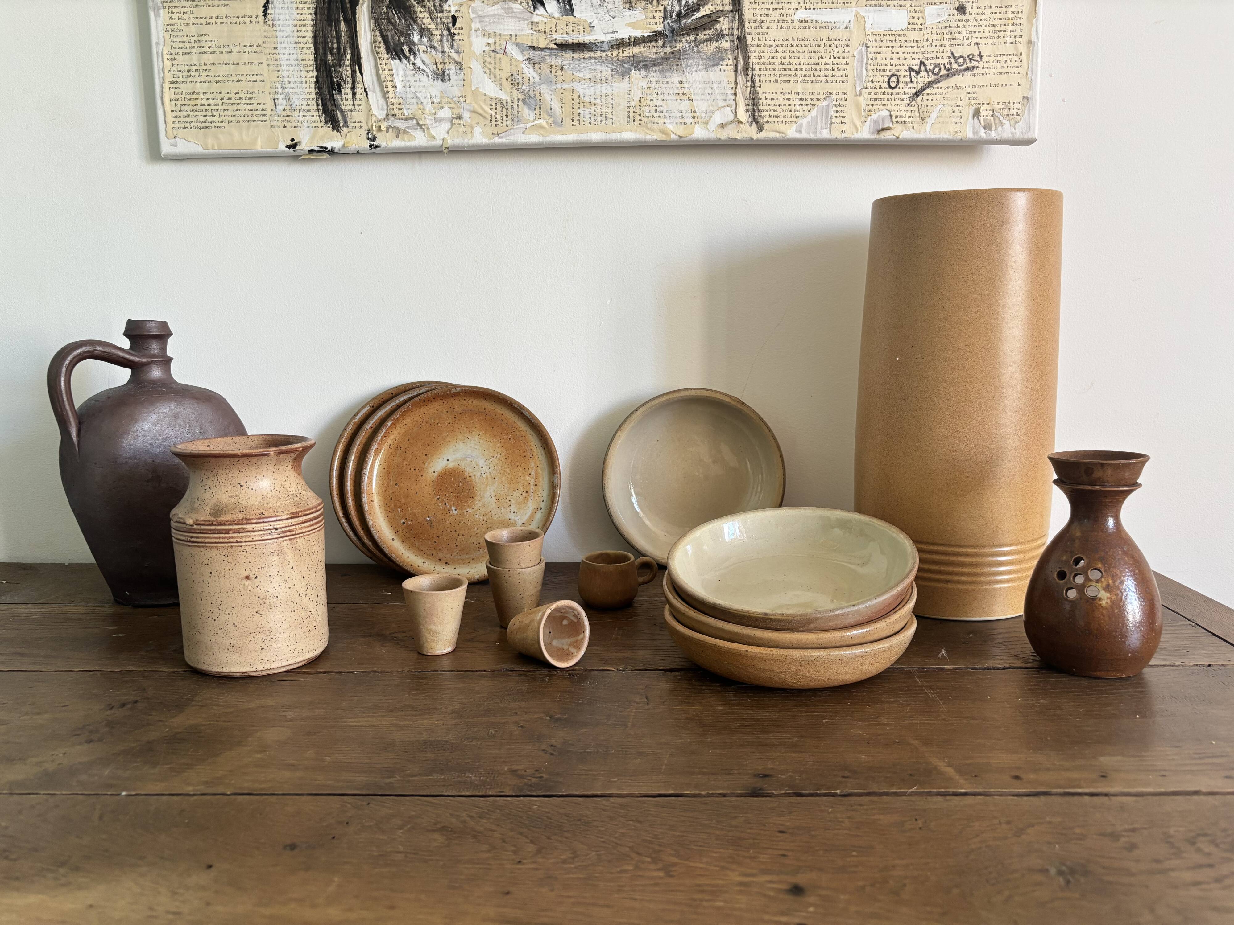Vintage french stoneware ceramics set – mineral earth