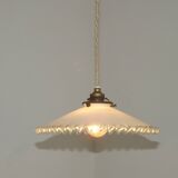 Suspension Art déco en opaline plissée blanche, France