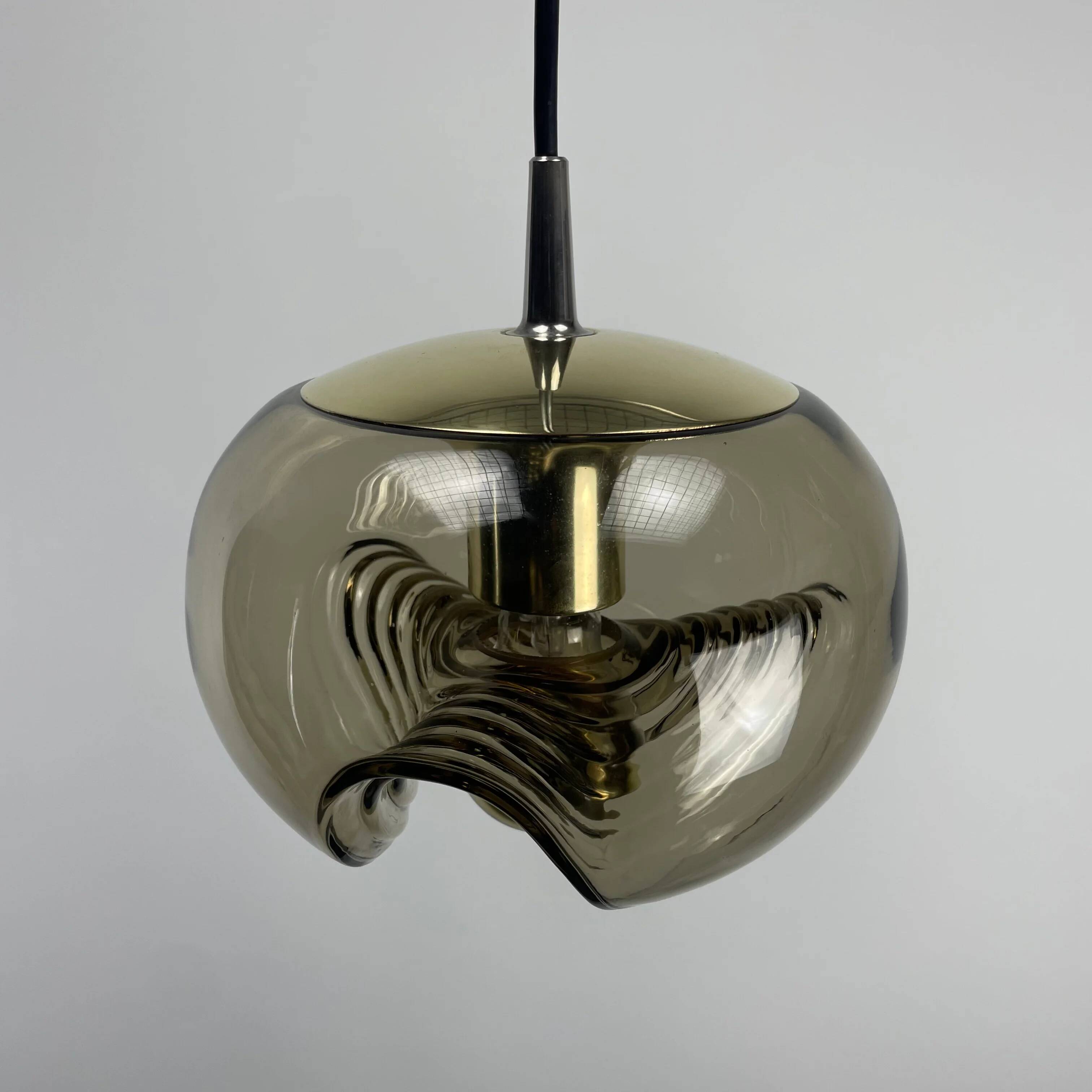 Futura suspension in smoked wavy glass by Peill & Putzler 1970