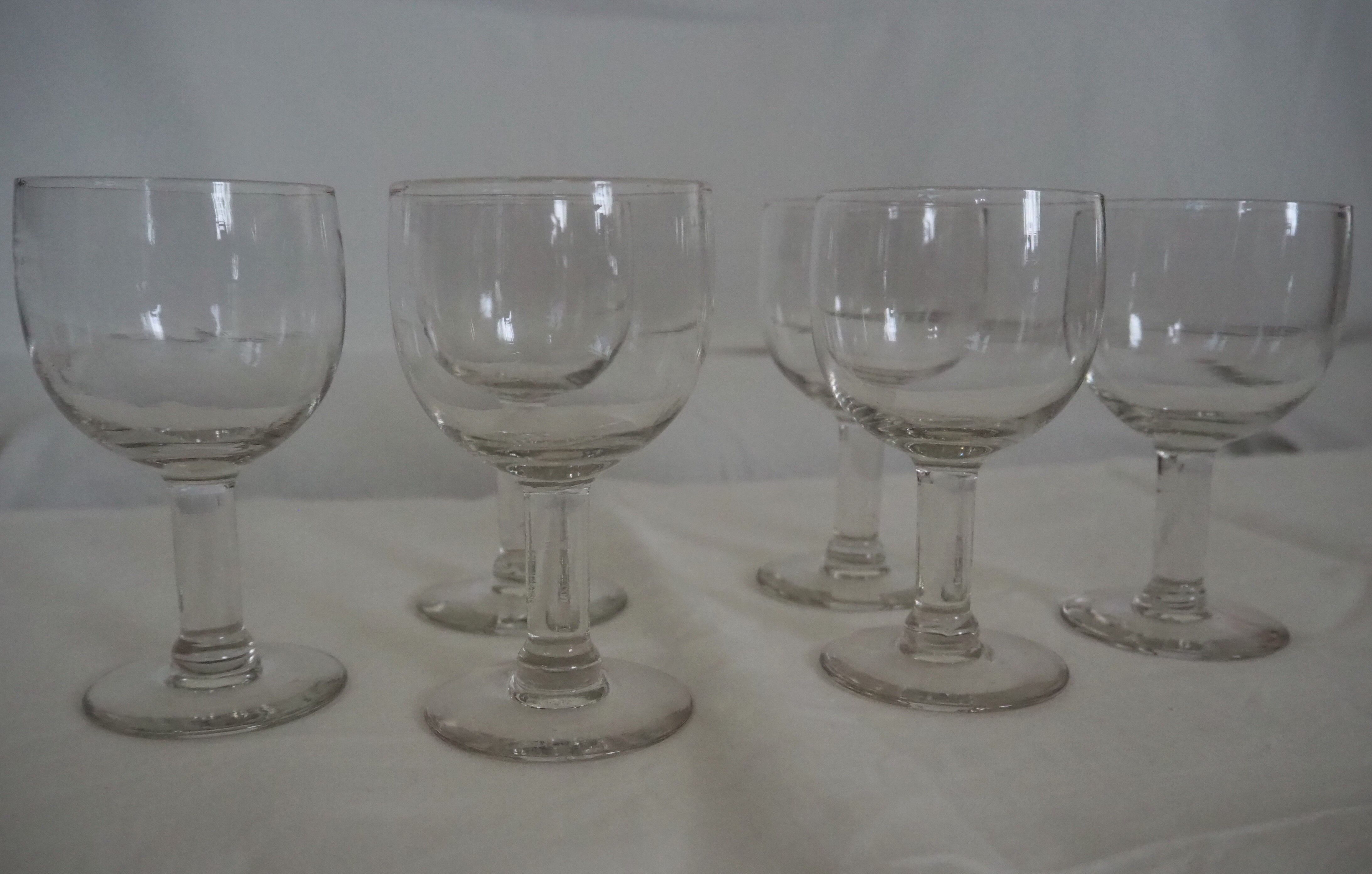 6 verres ballon ancien style bistrot XXème siècle