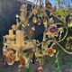 Vintage metal chandelier with porcelain flowers.