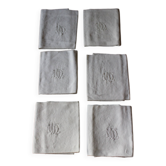 Set of 6 white damask napkins Monograms MD