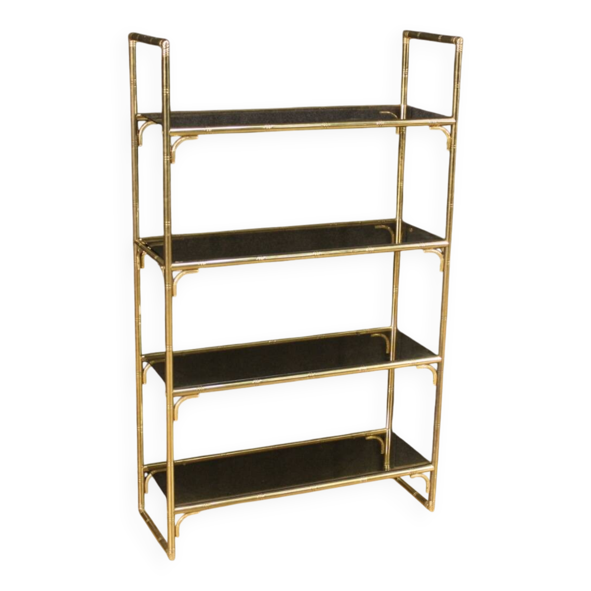 Italian Bookshelf In Golden Metal With Glass Shelves