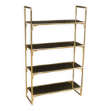 Italian Bookshelf In Golden Metal With Glass Shelves