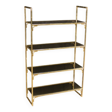 Bibliothèque italienne en métal doré avec étagères en verre