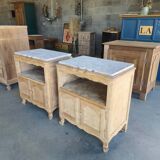 2 antique bedside tables made of solid wood and marble – sandblasted