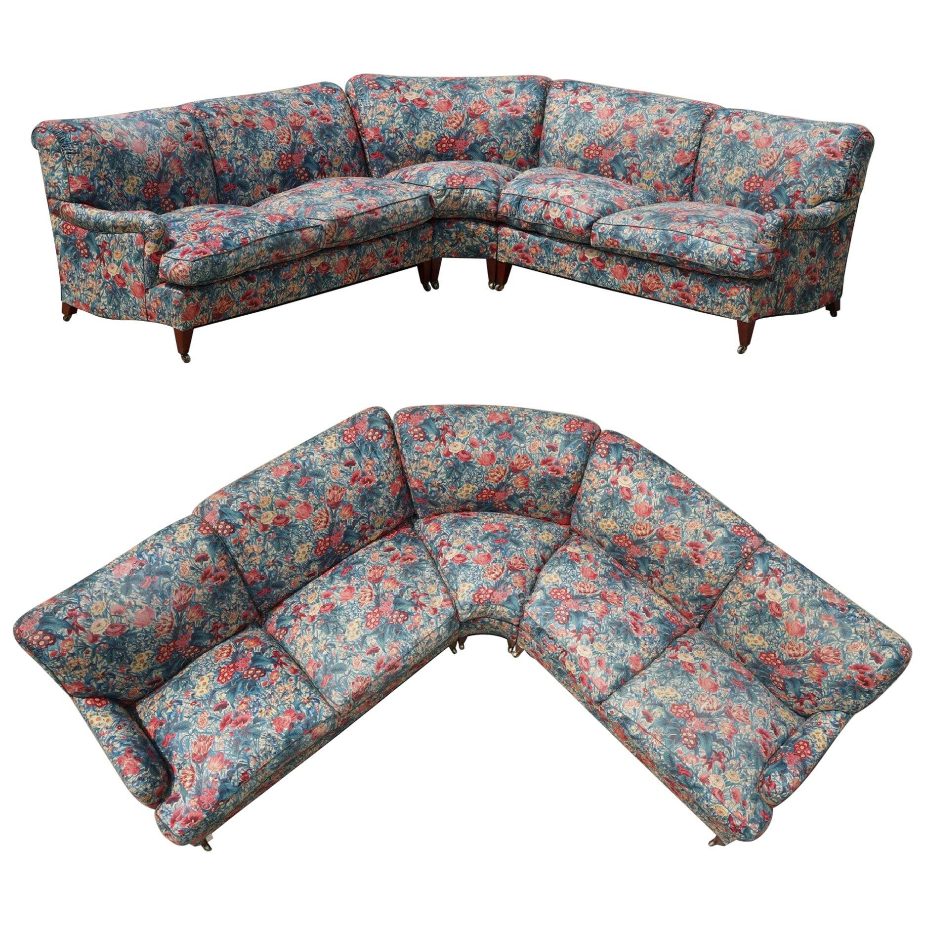 Vintage Howard & Son's London Bridgewater 5-seater fabric corner sofa.
