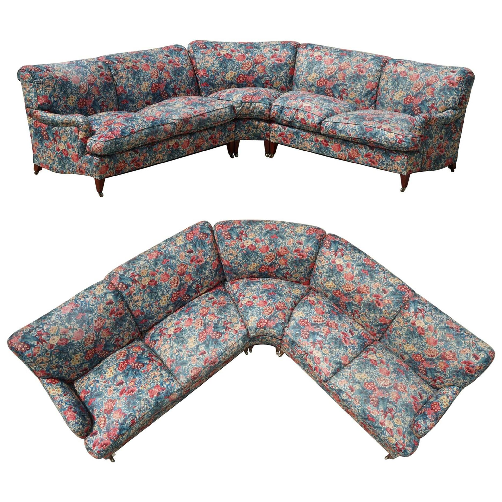 Vintage Howard & Son's London Bridgewater 5-seater fabric corner sofa.