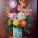 Still life 'Gladioli and Dahlias' Oil on canvas 36x33 signed J.D Vincent