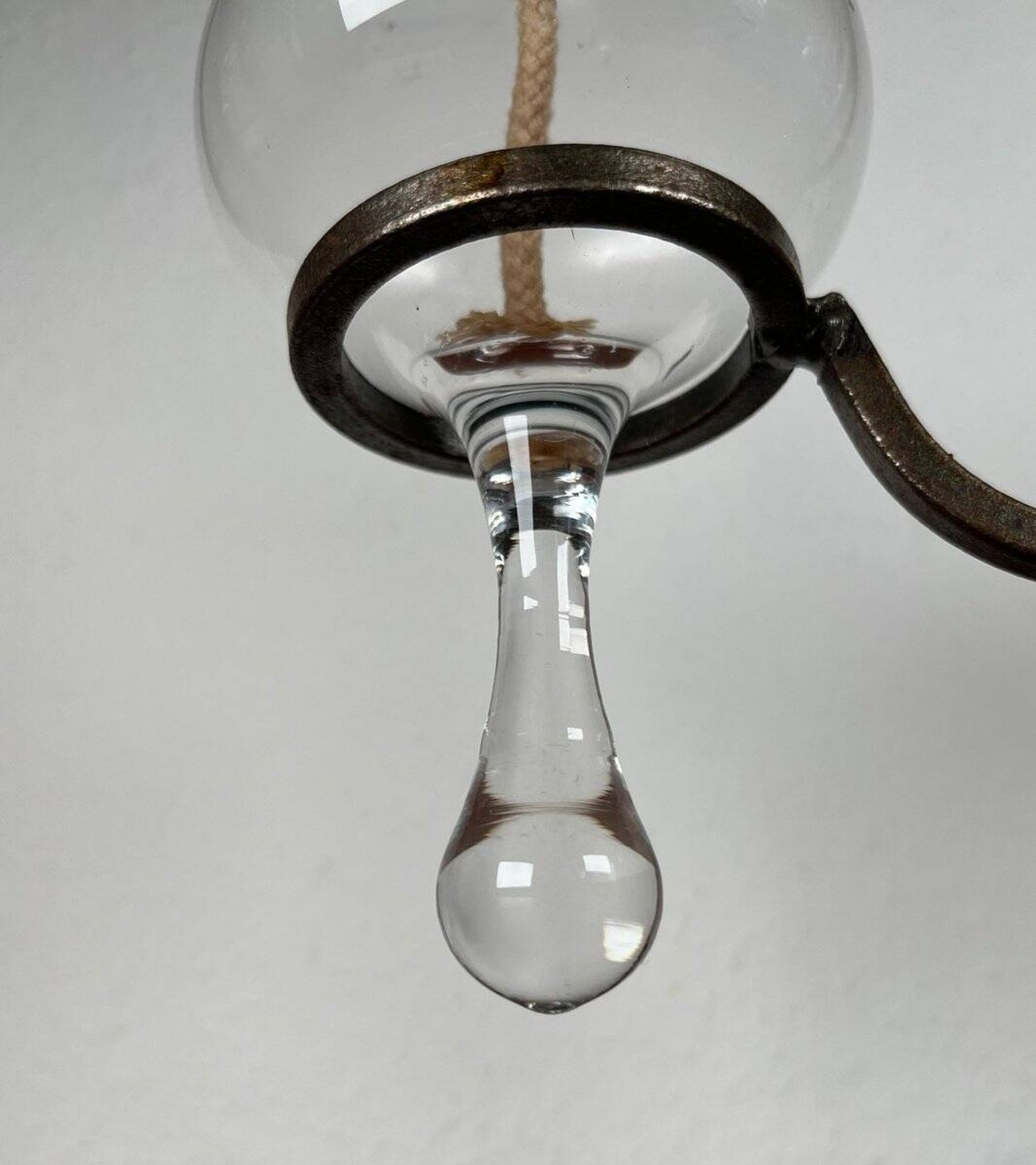 Mid-century Danish wrought iron and glass table oil lamp, 1960s.