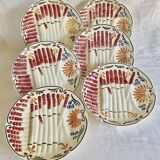 Set of 6 old Onnaing barbotine asparagus plates