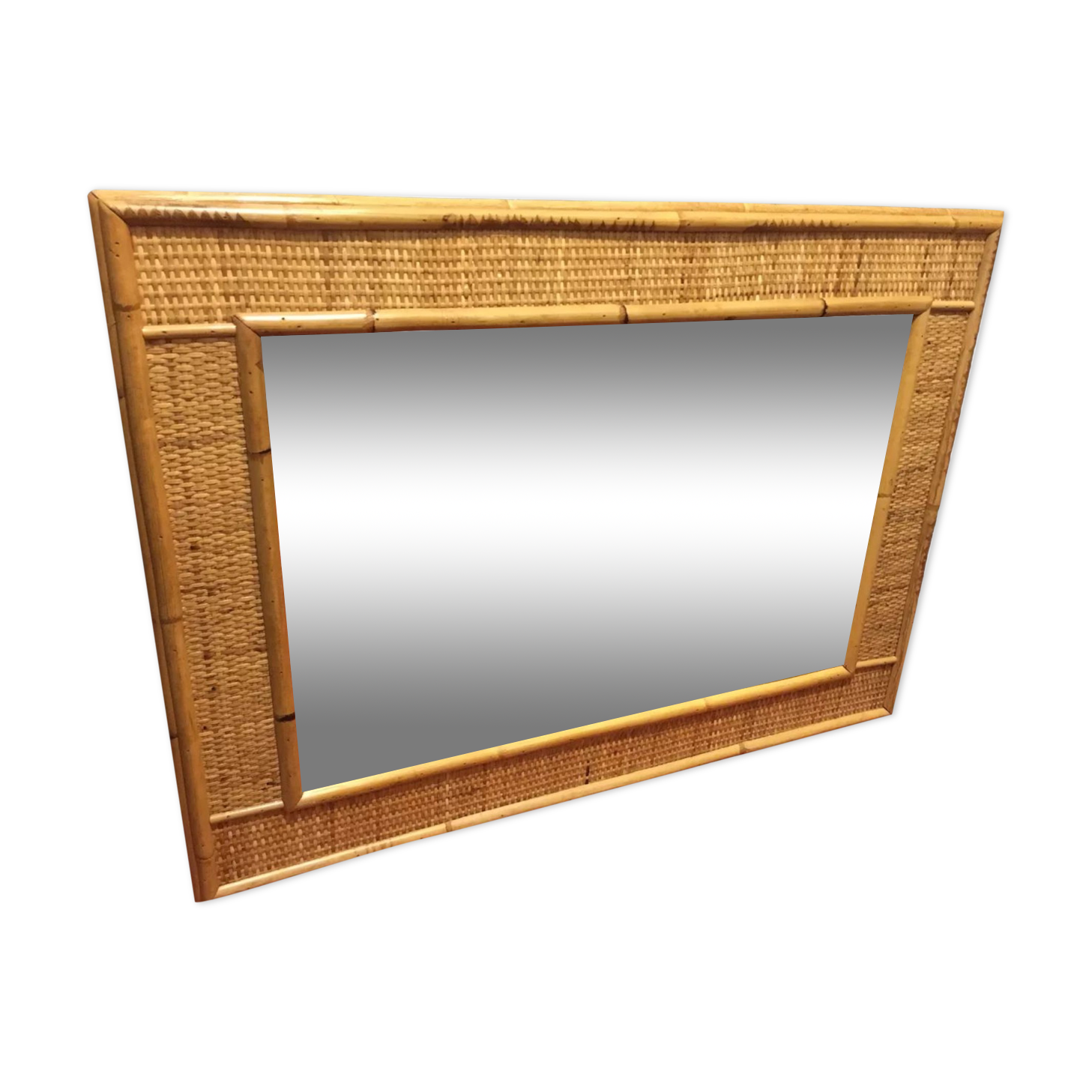 Miroir décoratif rond avec cadre en rotin, 30 cm