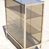 Post-modern low window in brass and smoked glass, 1970s