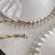 Pair of vintage white opaline pendant lamps and transparent serrated edges