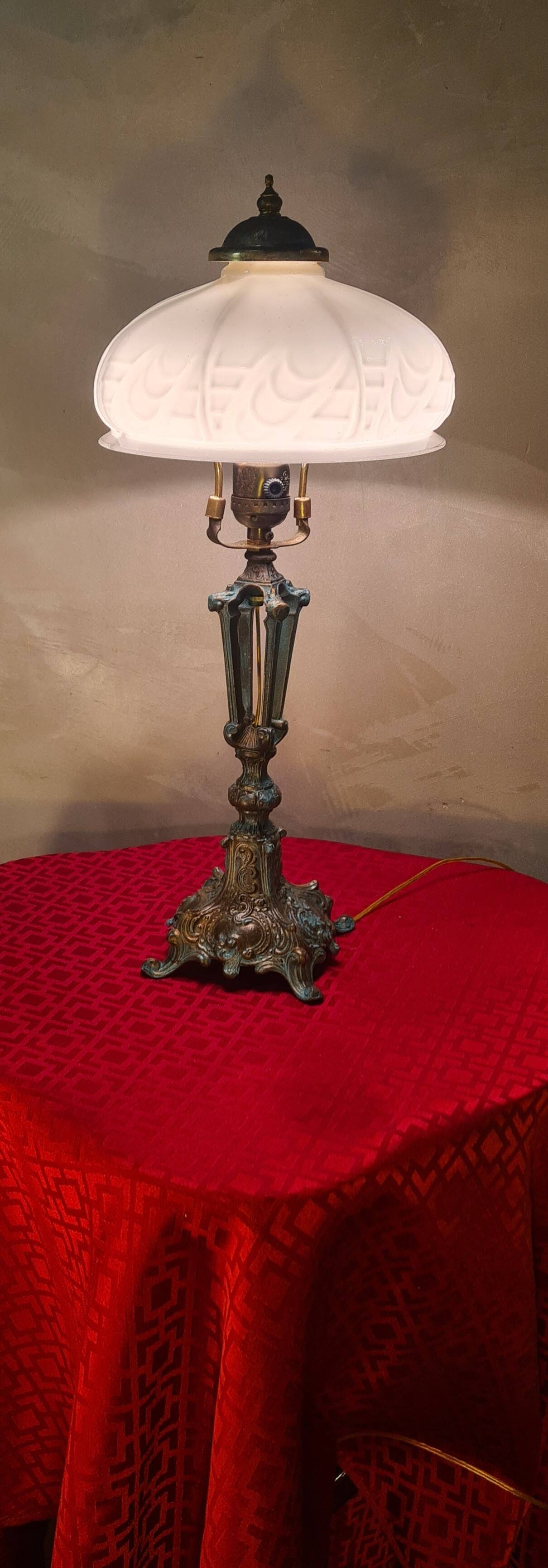 old lamp patina bronze steel and white opaline art deco 43x22