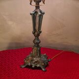 lampe ancienne patine bronze acier  et opaline blanche art deco 43x22