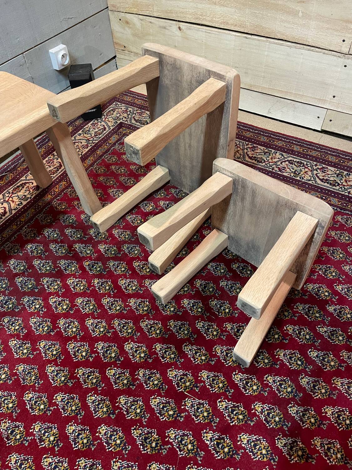 Vintage light wood nesting trio table