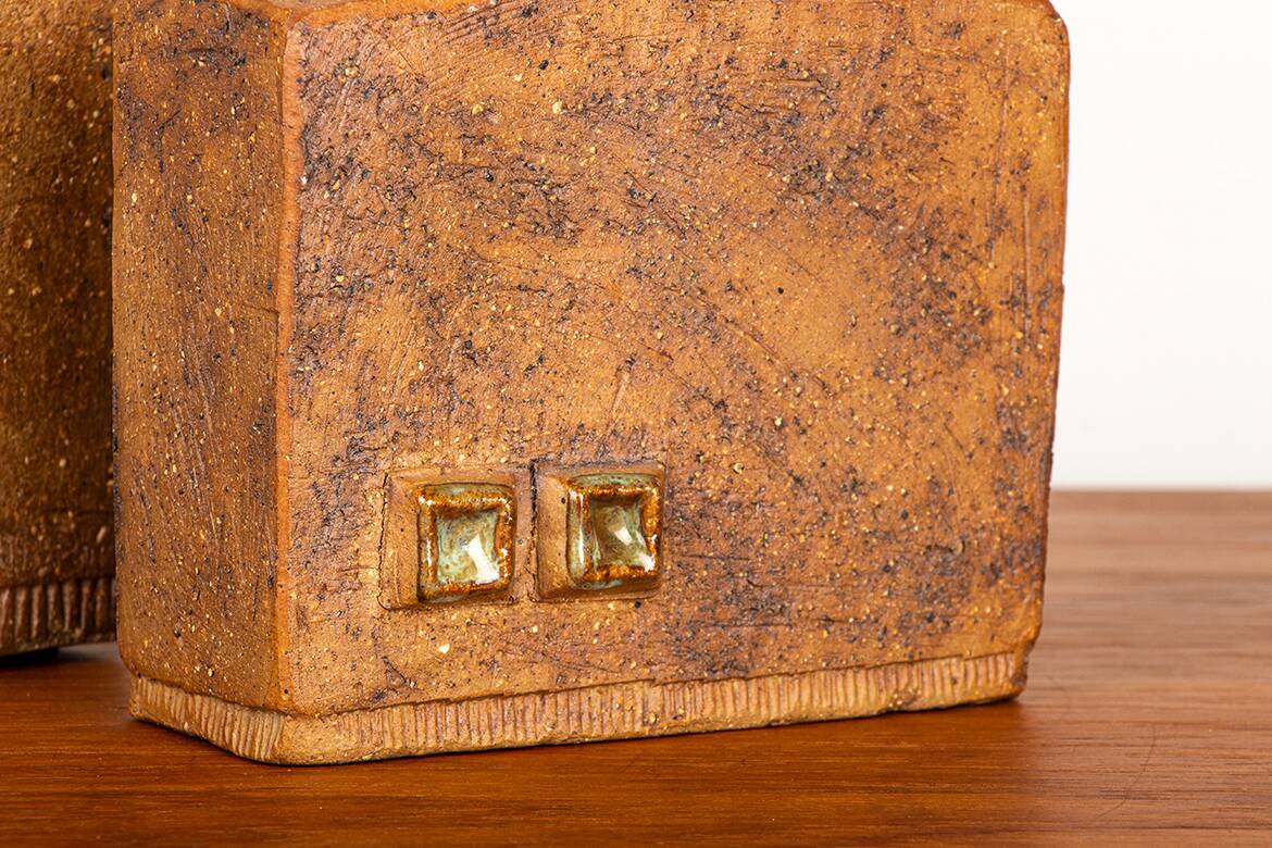 Pair of Swedish vases, brutalist, stoneware, glazed neck, Curt Magnus Addin.