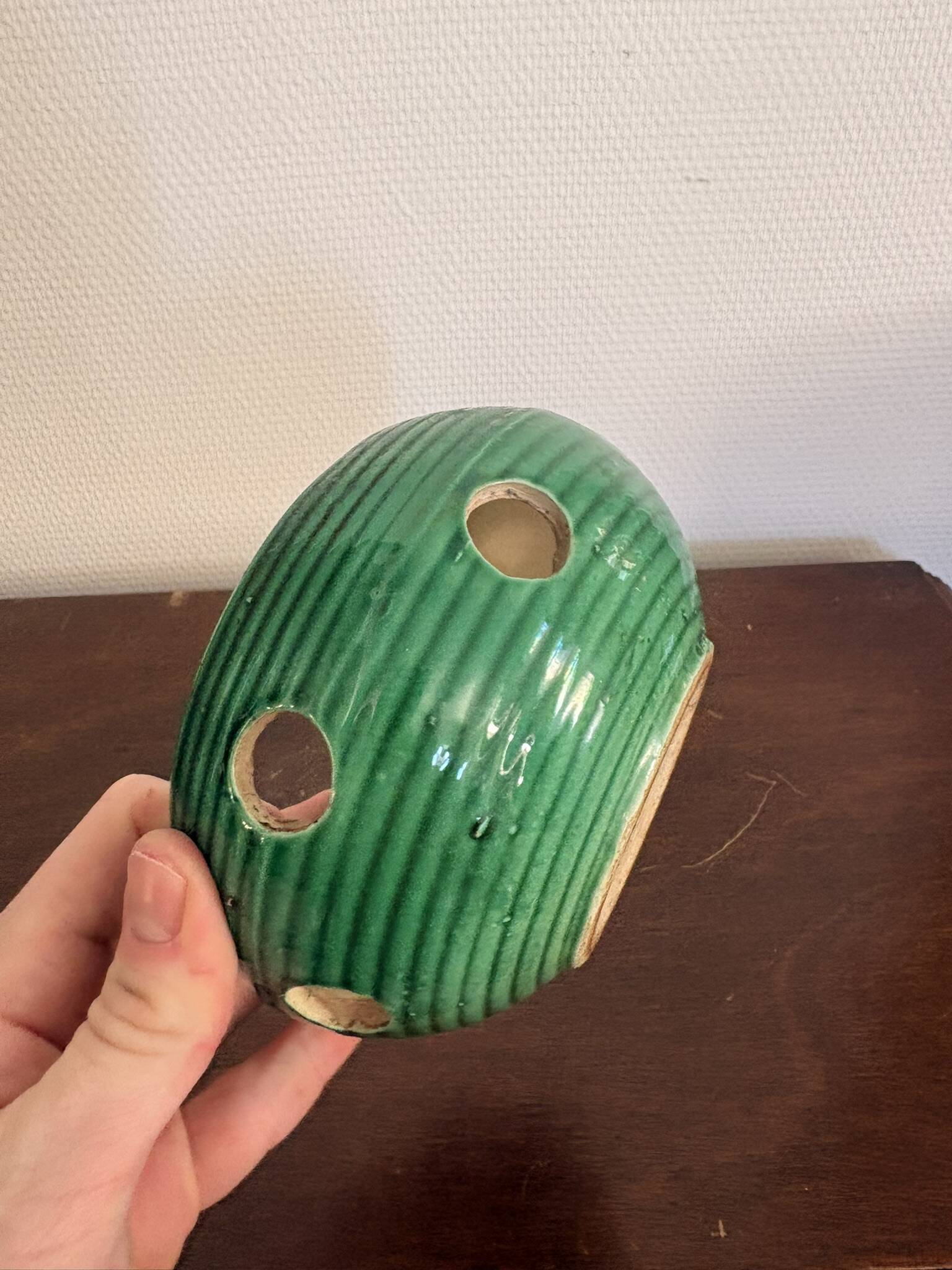 Vintage Burned Perfume Lantern Vallauris Art Deco Green Blue Wicker