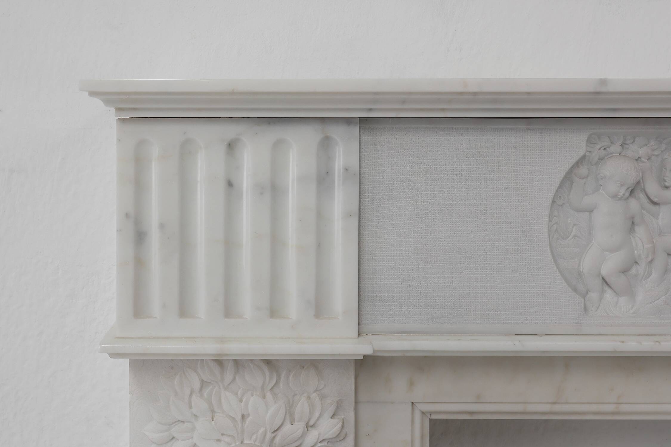 French Carrara marble fire place with Adam and Eve decoration