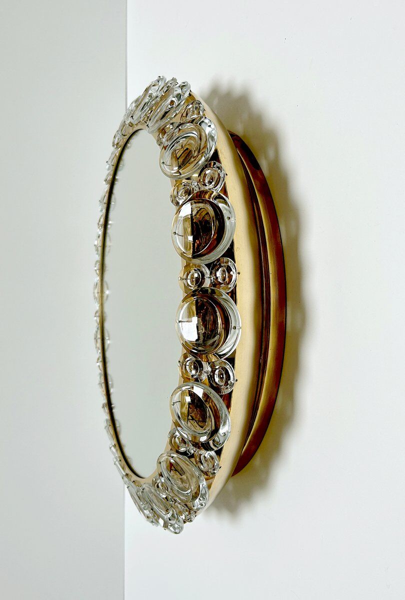 Vintage illuminated crystal brass mirror, 1960s