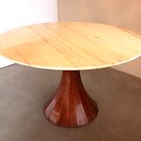 Marble and rosewood round dining table