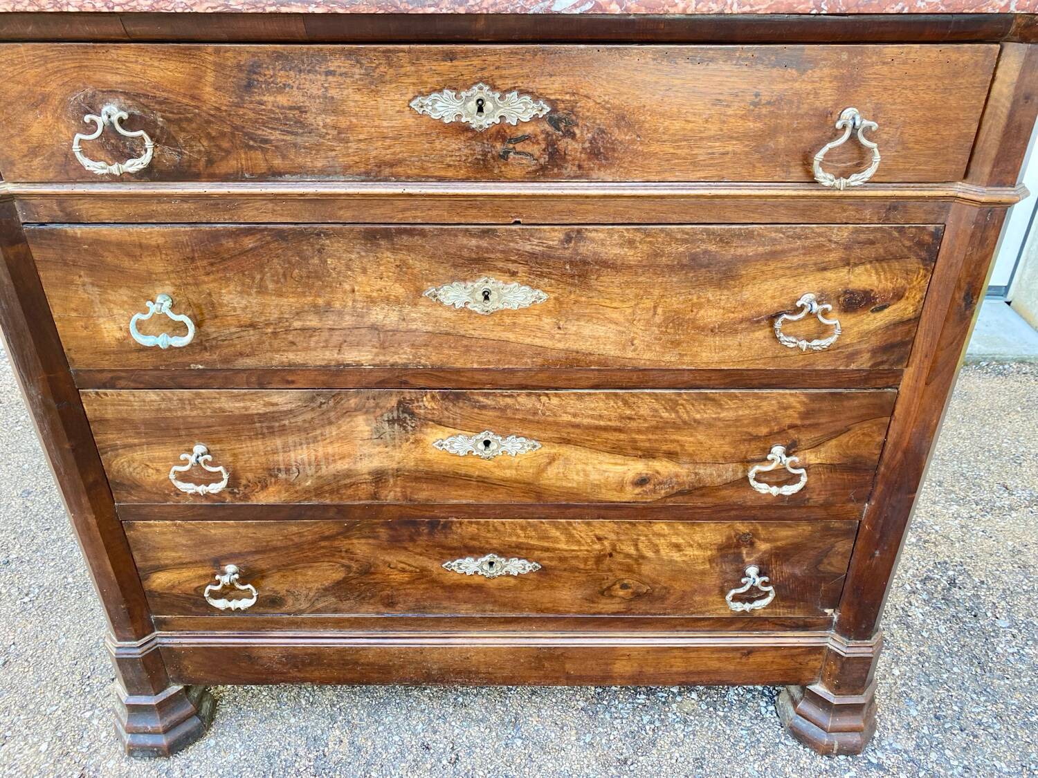 Antique Empire style chest of drawers with marble top