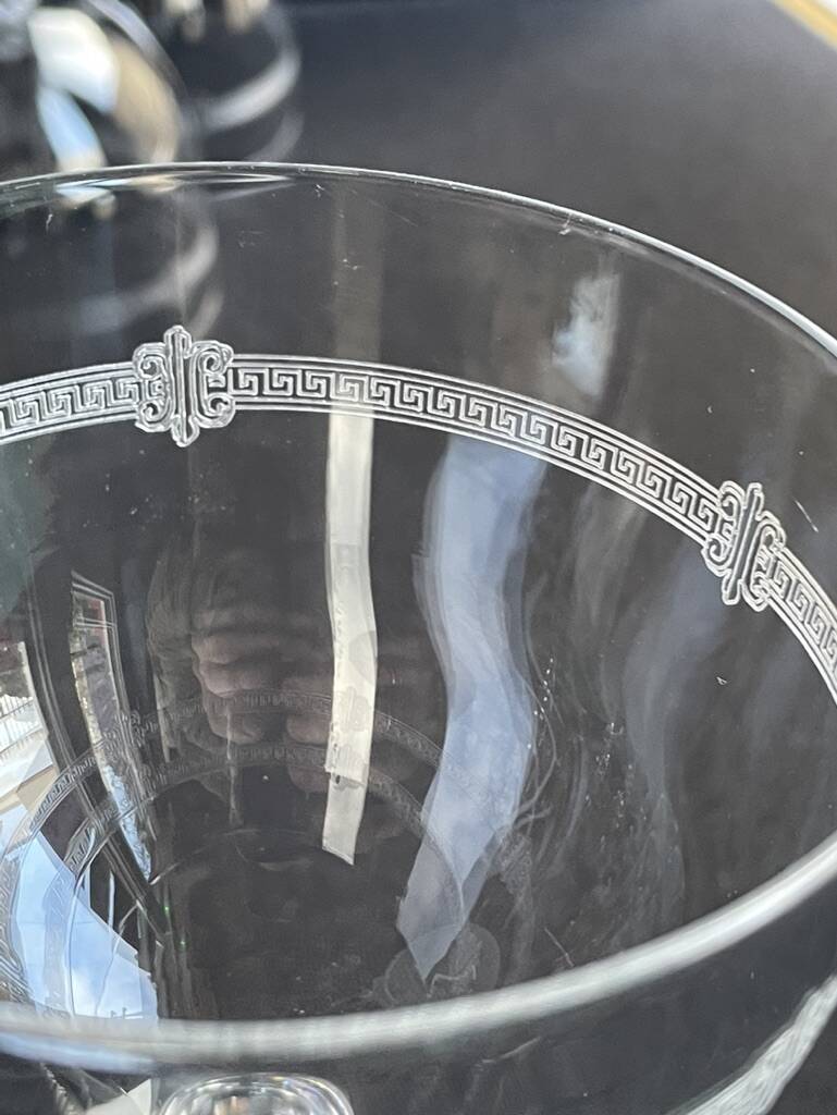 6 water glasses in light blown, cut and guilloché crystal