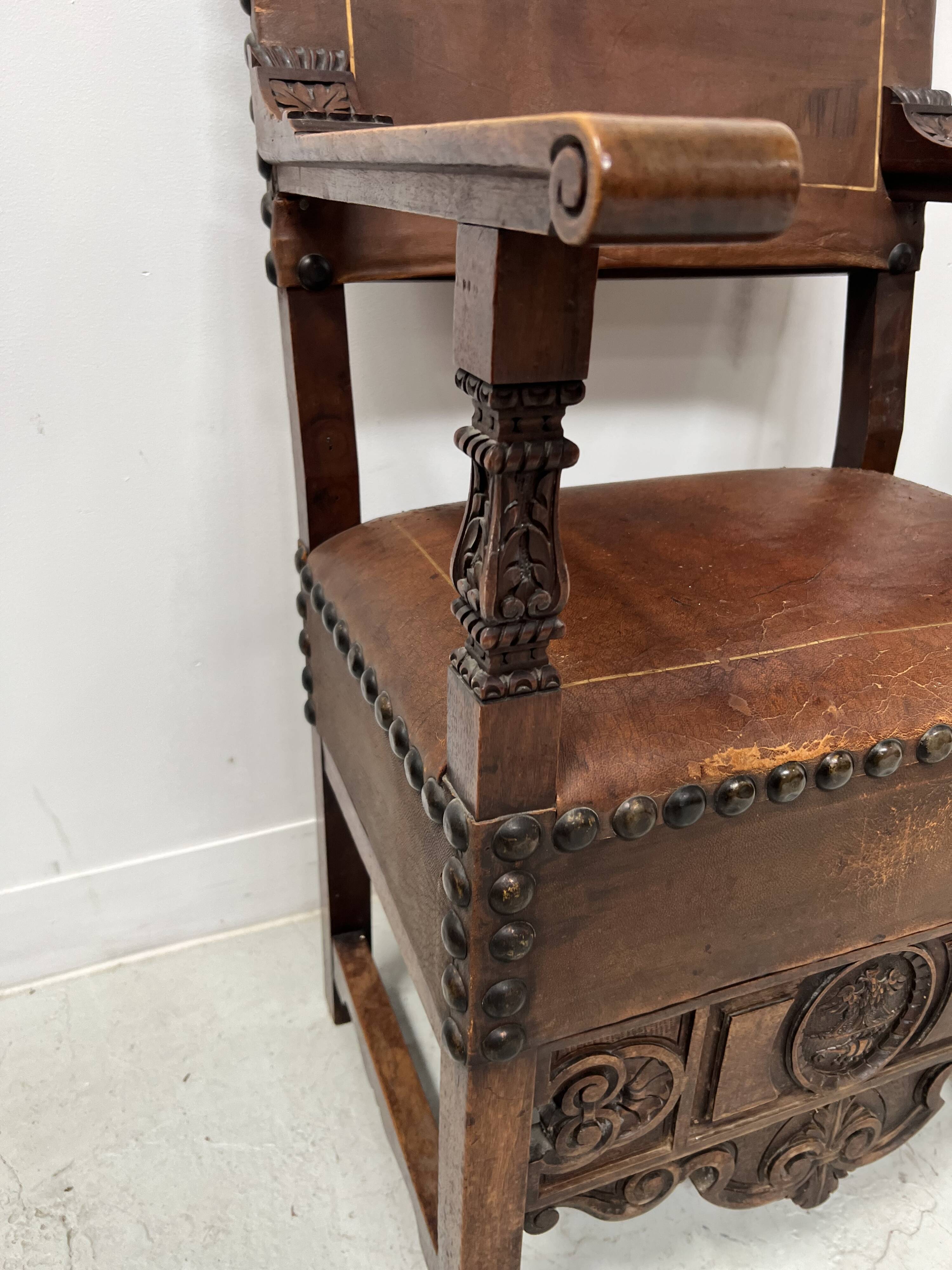 Pair of Renaissance style armchairs in walnut, 20th century