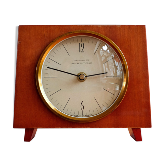 Vintage wooden table clock Ruhla electric Germany, 1970s