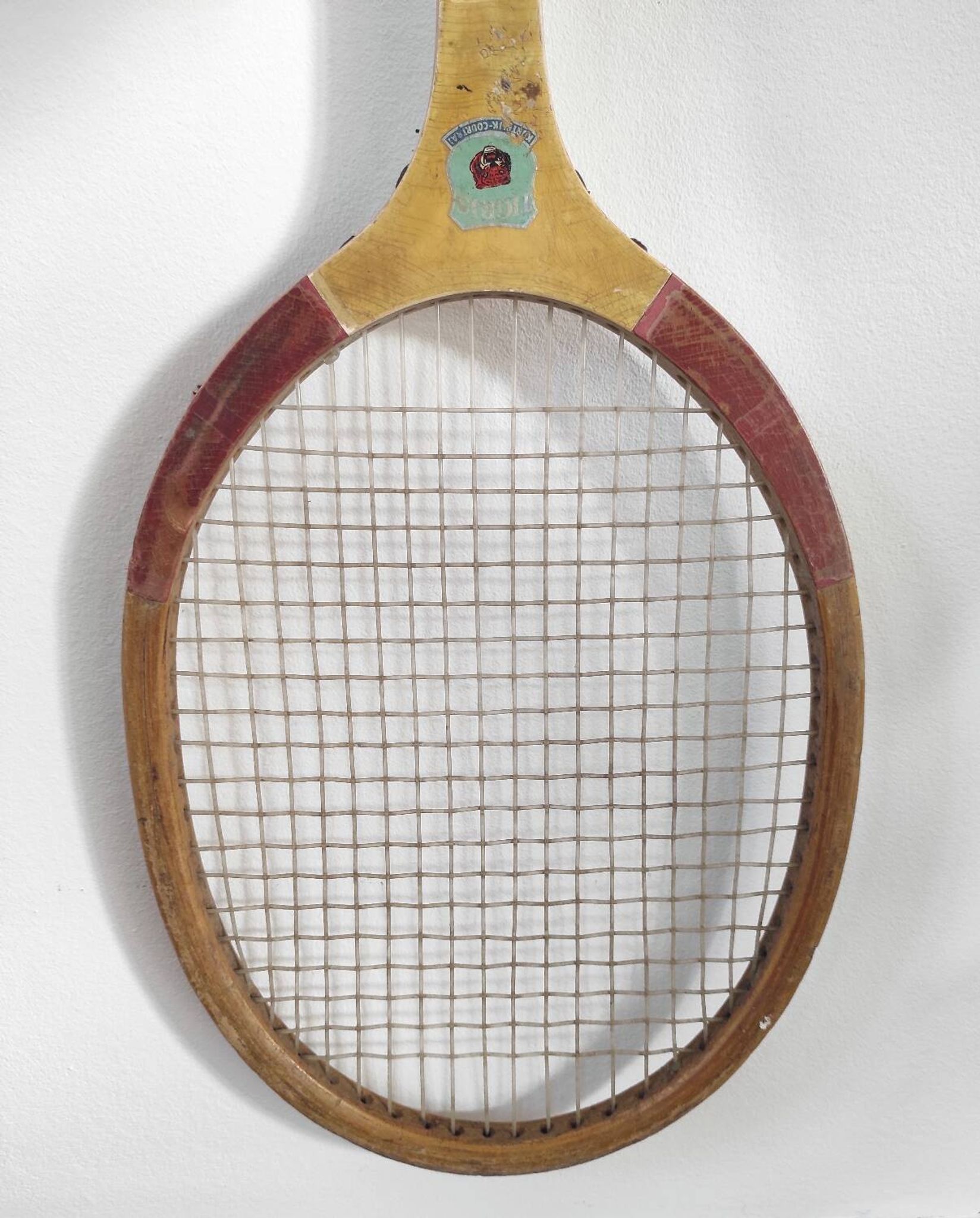 Vintage wooden tennis racket "Tigris" Courtrai, Belgium