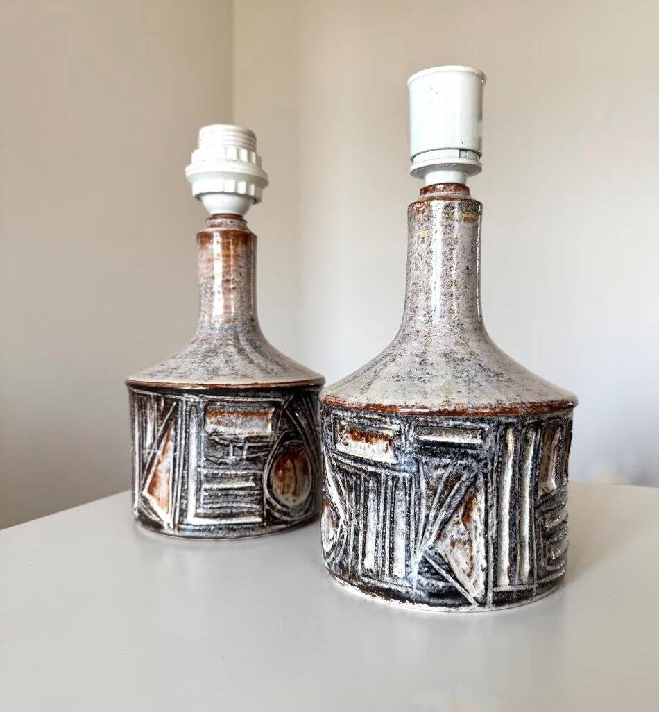 Vintage stoneware table lamps by Jette Hellerøe for Axella, 1960s, set of 2