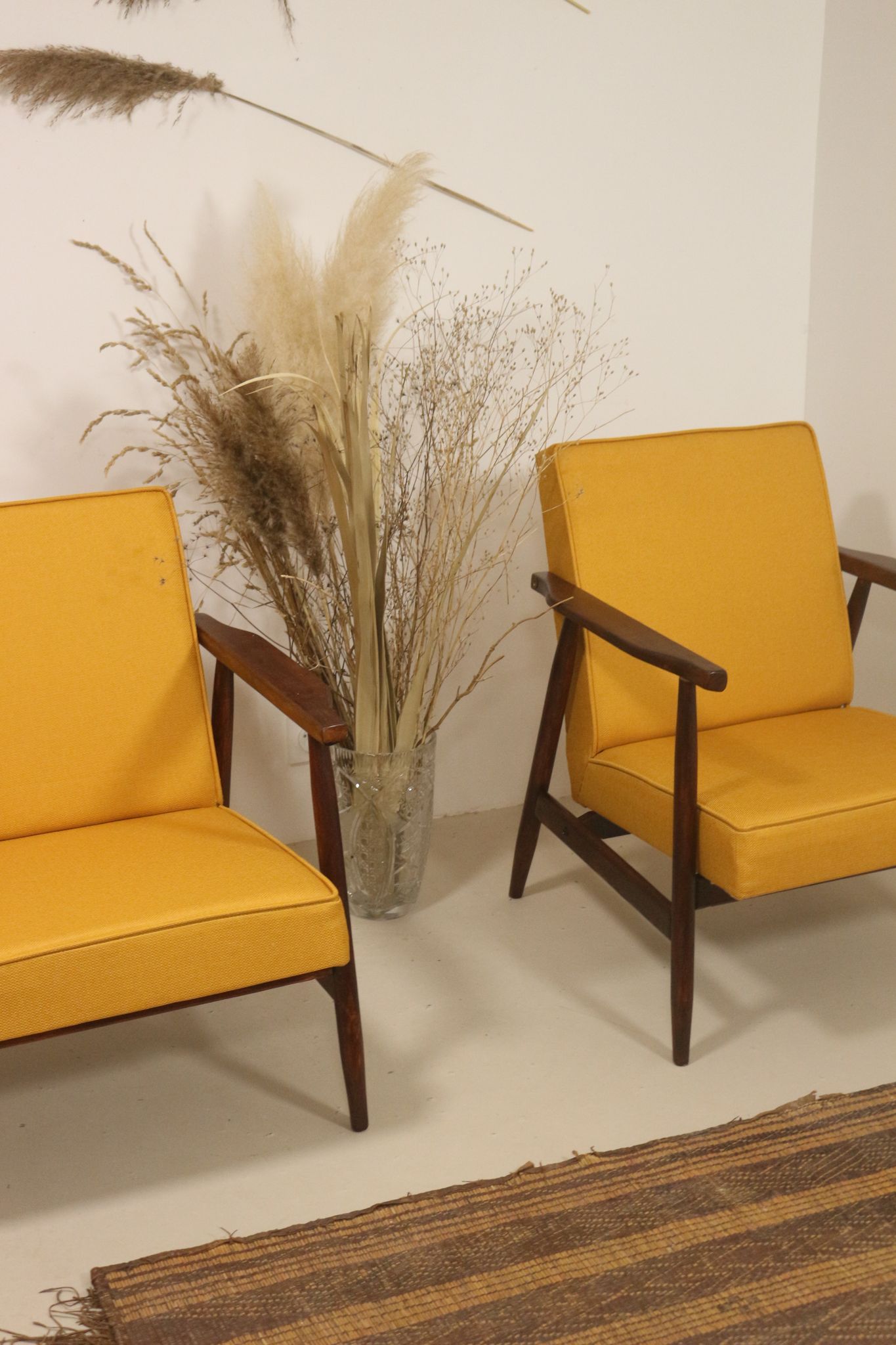 Pair of armchairs Henryk lily 300-190s 1970s yellow fabric