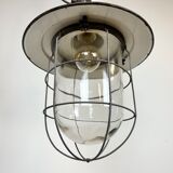 Green Enamel and Cast Iron Industrial Cage Pendant Light, 1960s