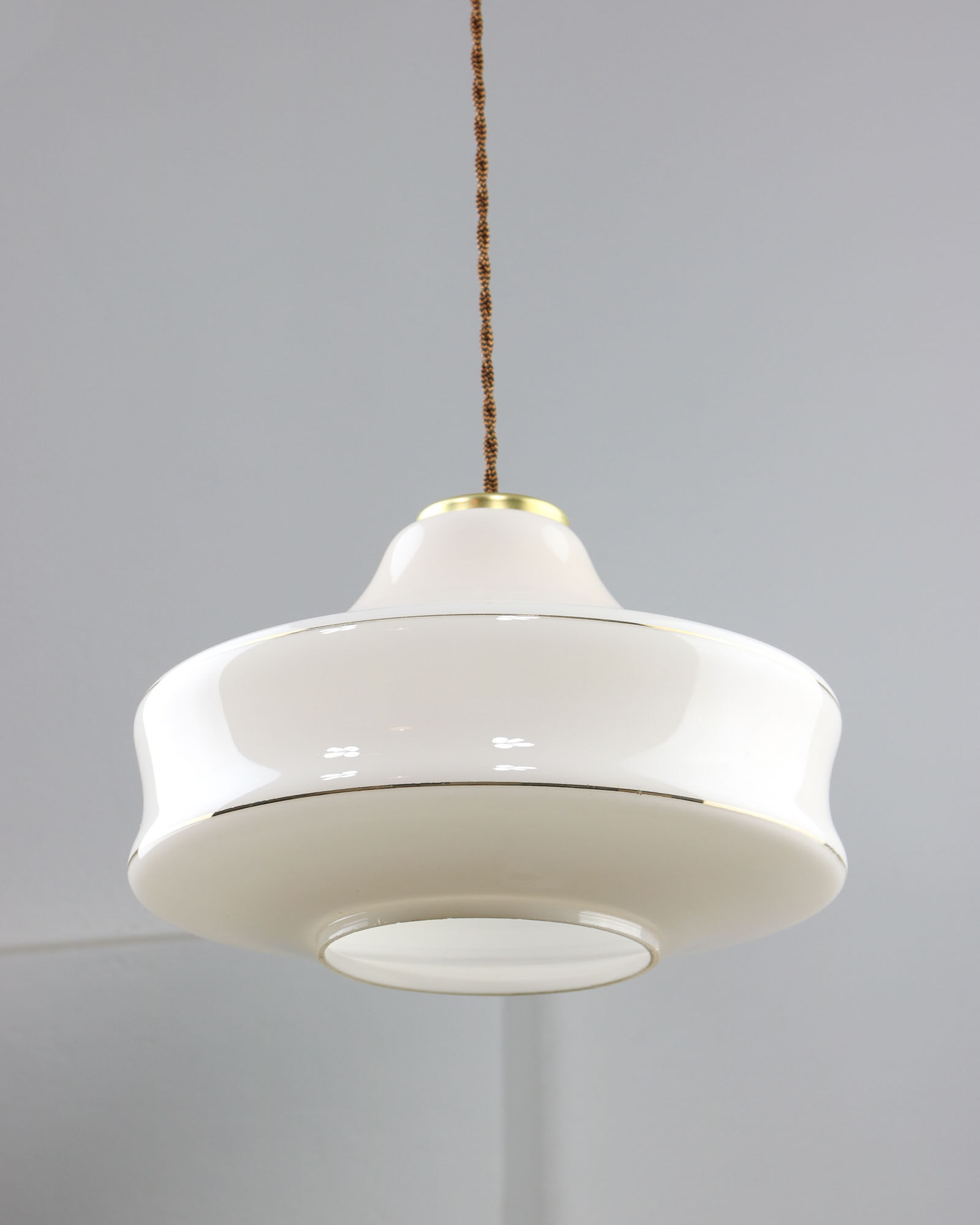 Mid-century White Glass & Brass Pendant Lamp