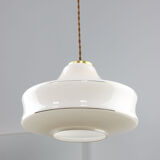 Mid-century White Glass & Brass Pendant Lamp