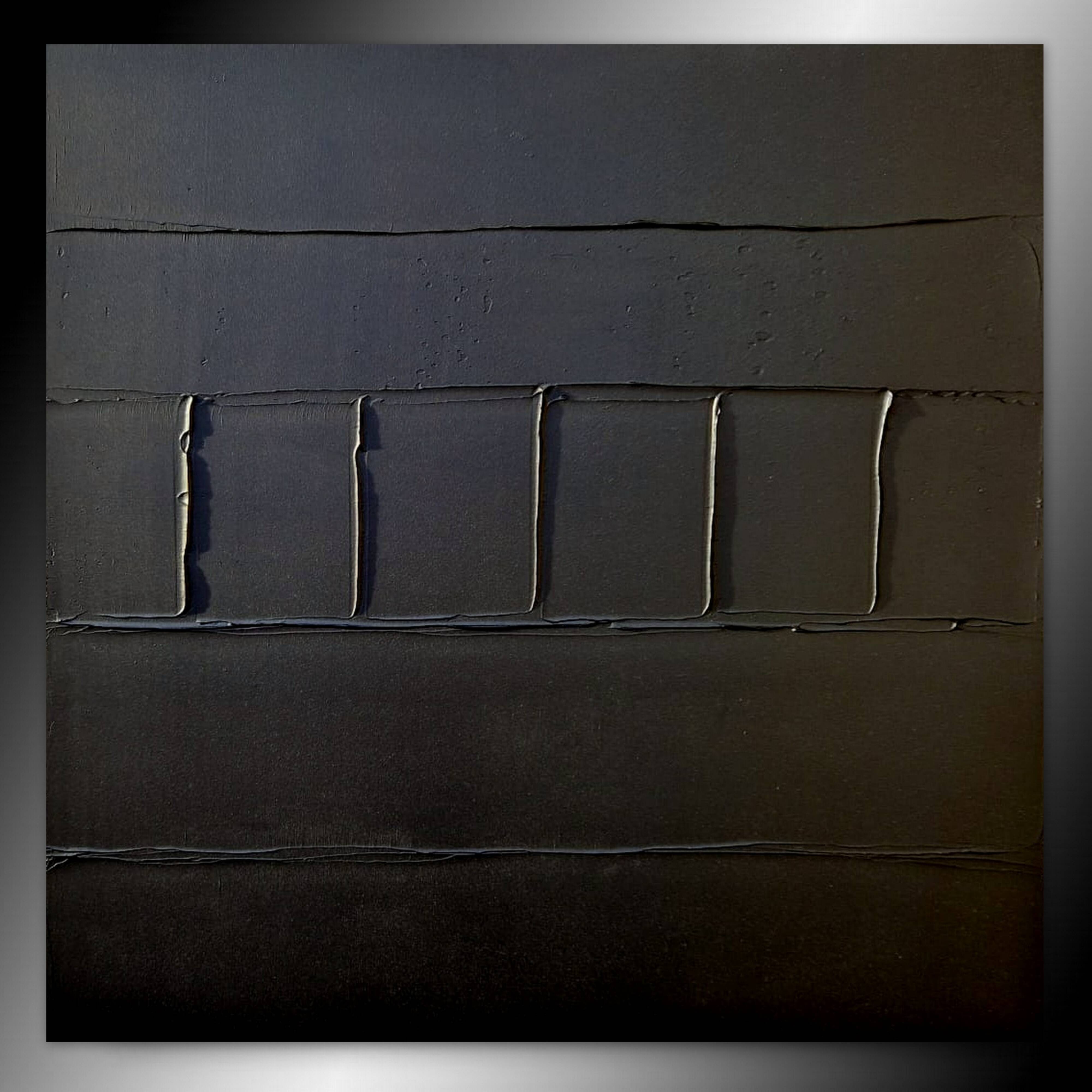 Minimalist monochrome abstract painting in black