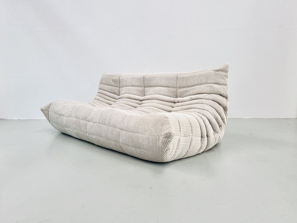 Togo sofa in beige corduroy attributed to Michel Ducaroy for Ligne Roset