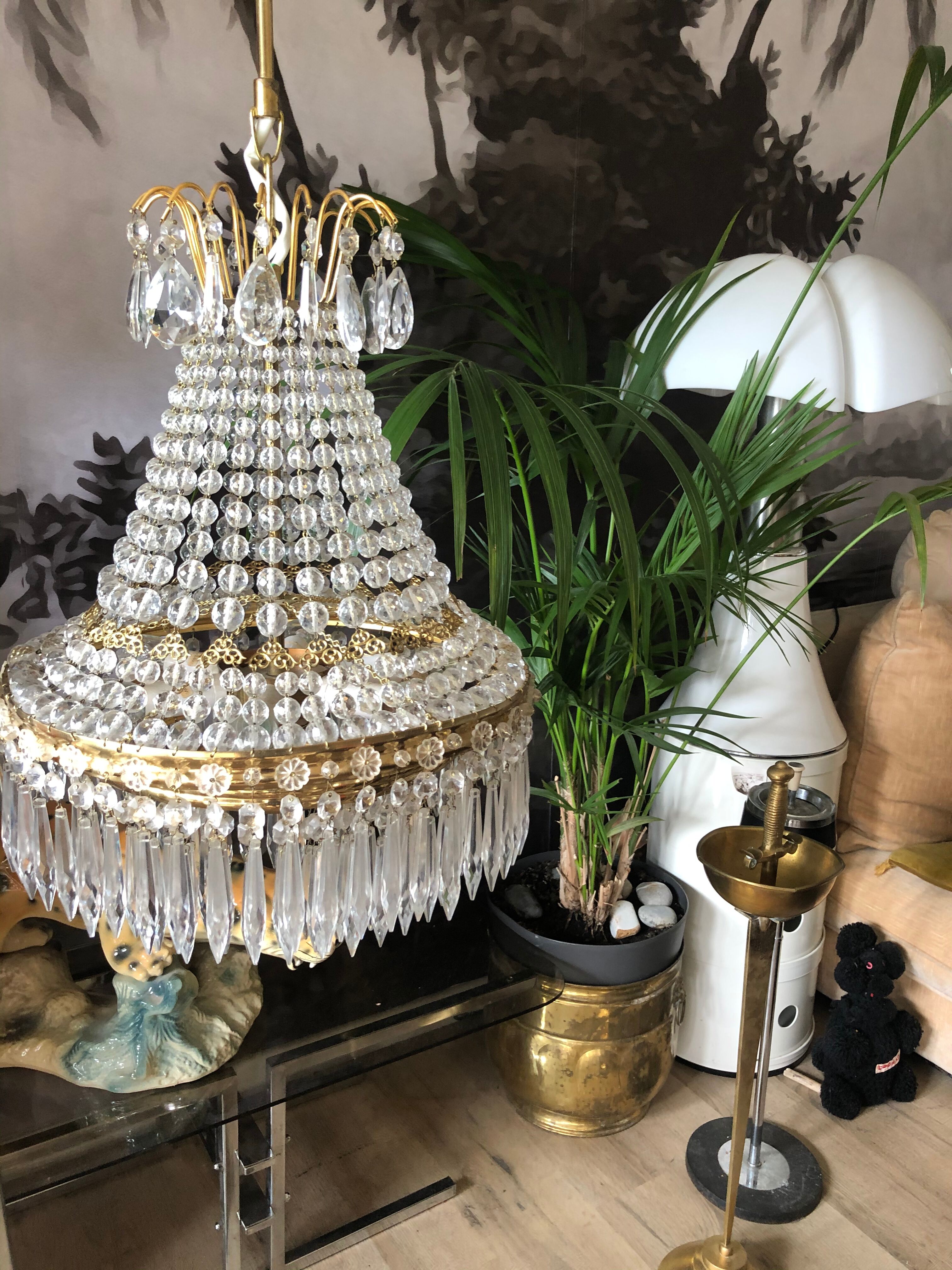 Crystal and brass chandelier