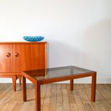 Wood and smoked glass coffee table, Design, 1970