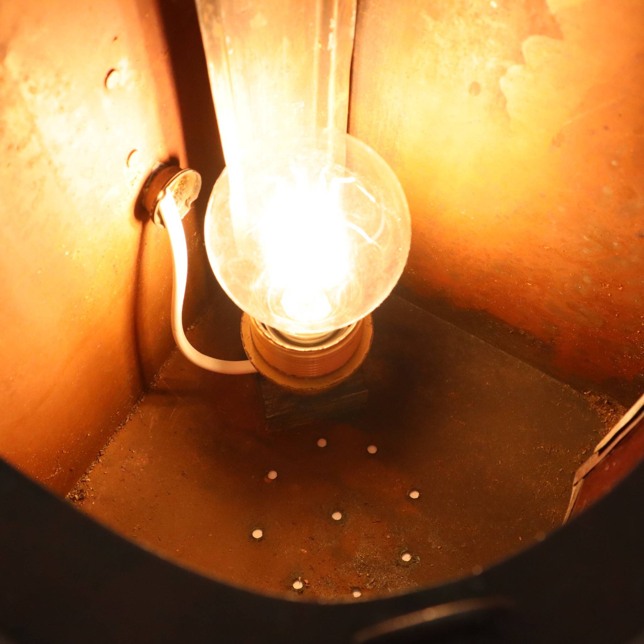 Large Vintage Ship's Lamp Red Copper Fresnel Lens 49cm