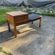 Vintage teak telephone bench with vinyl seat, 1960s