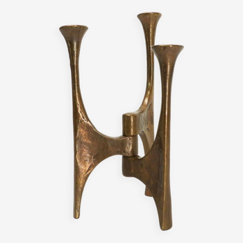 Brutalist bronze tripod candle holder Michael Harjes 1960